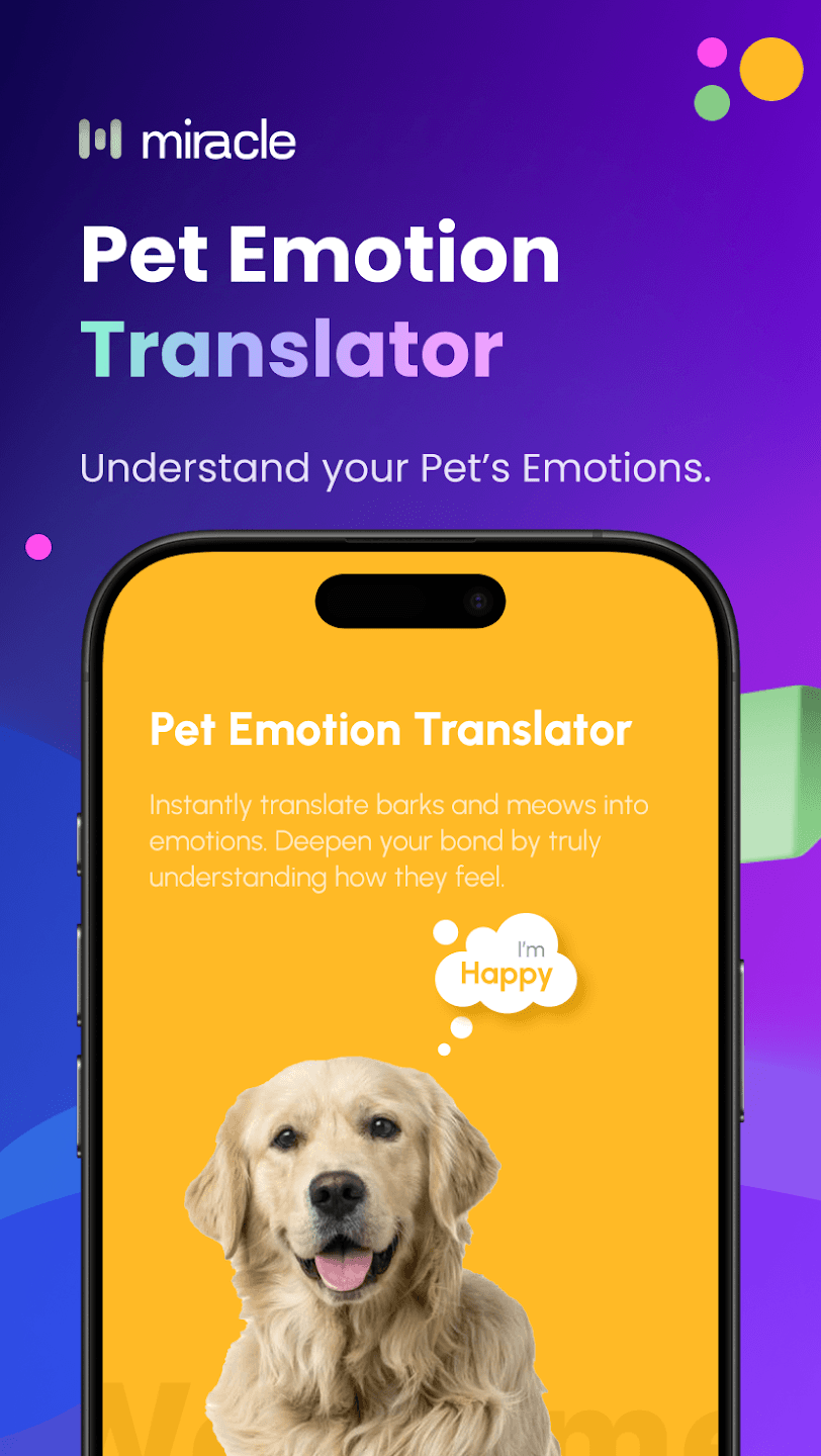 Miracle AI app interface showing pet-related features